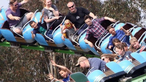 People having fun on The Big Sheep Rampage Rollercoaster 