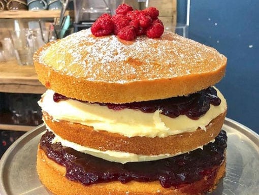 Delicious jam and cream sponge cake